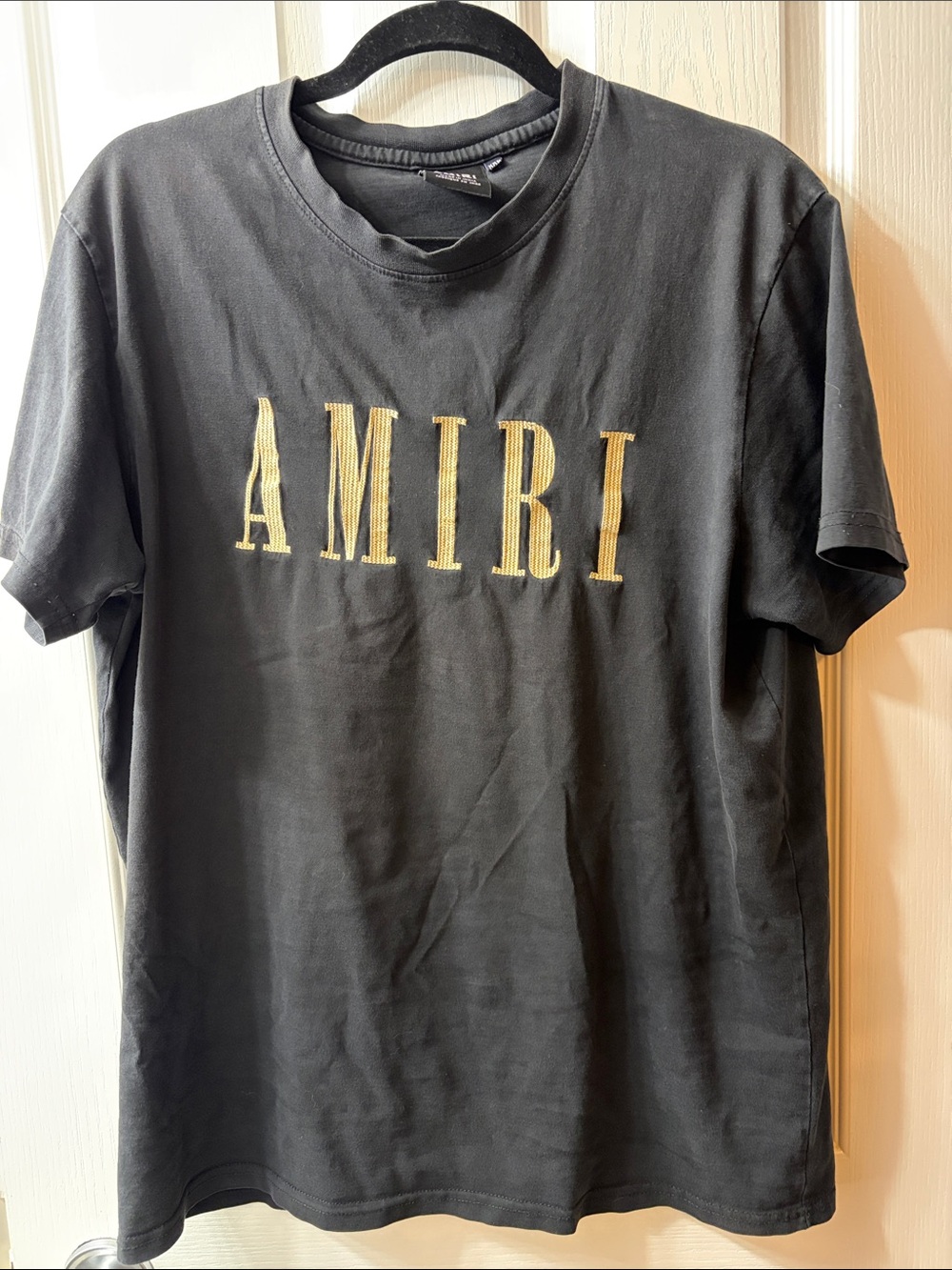 AMIRI Black Tee with Gold Embroidered Logo